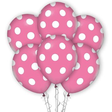 Çepeçevre Beyaz Puantiye Baskılı 12'' Balon Pembe Renk ( 100 Adet )