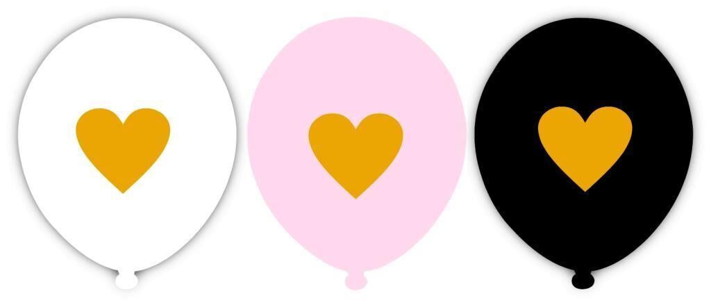 Gold Kalp Baskılı Karışık Renkli Balon 100 Adet 12'' (Hbk)