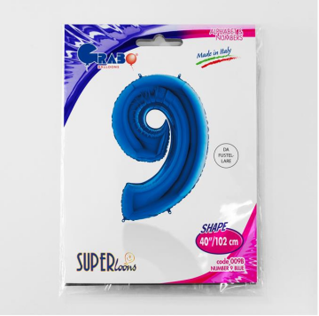 S/SHAPE FOİL BALON - NUMBER 9 BLUE