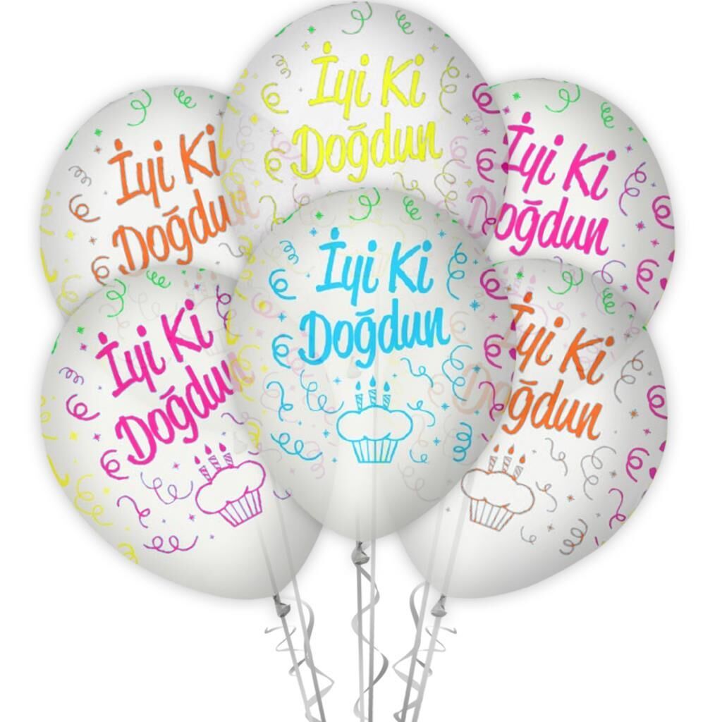 Çepeçevre Karışık Floresan İyi Ki Doğdun Baskılı 12'' Balon Şeffaf ( 100 Adet )