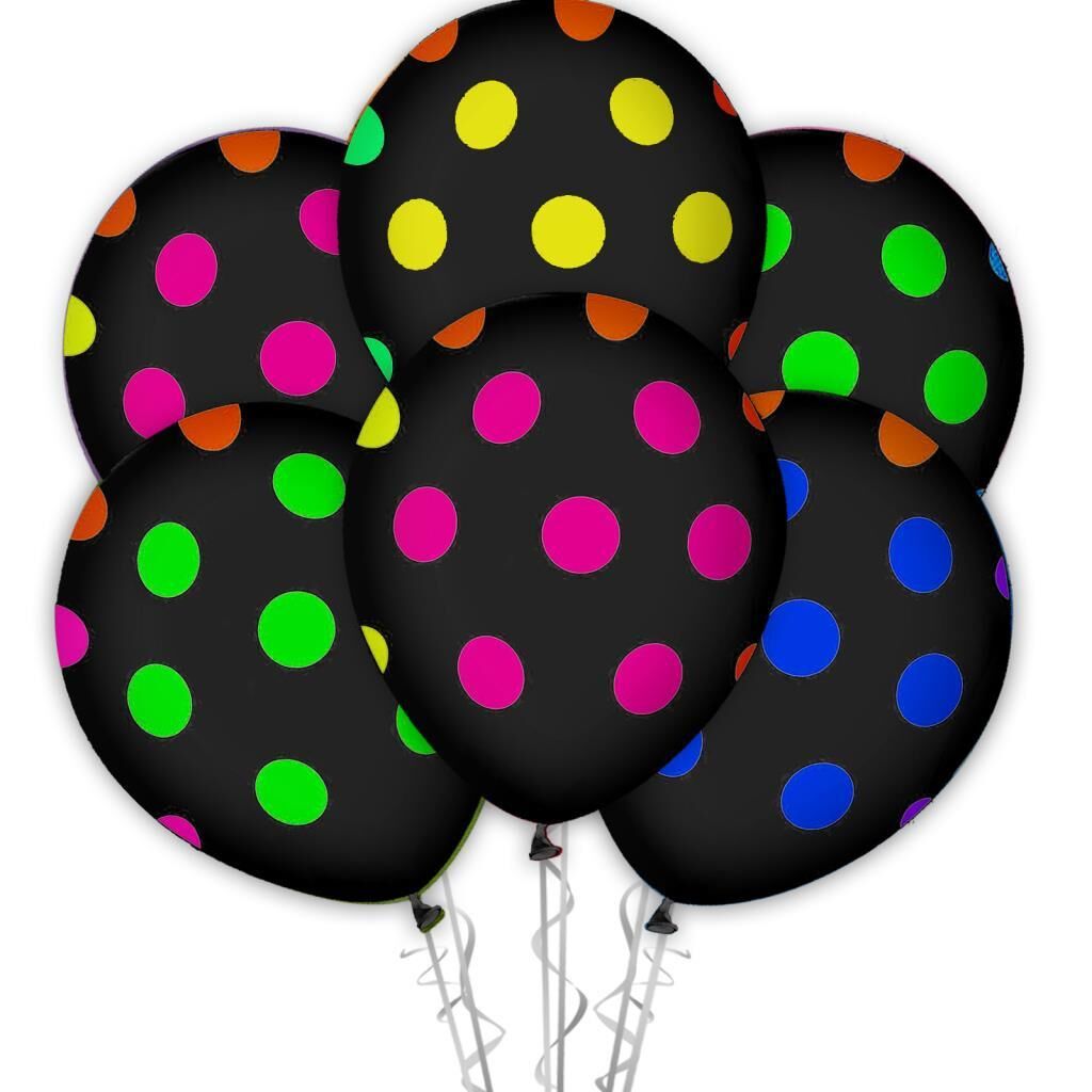 Çepeçevre Karışık Floresan Puantiye Baskılı 12'' Balon Siyah Renk ( 100 Adet )