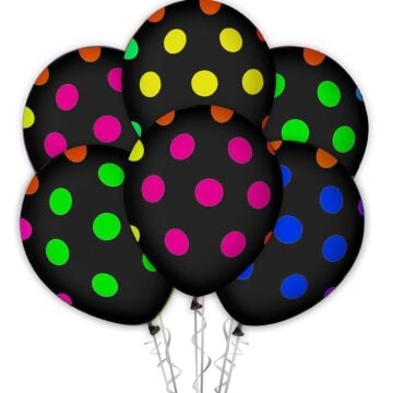 Çepeçevre Karışık Floresan Puantiye Baskılı 12'' Balon Siyah Renk ( 100 Adet )