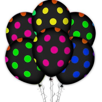 Çepeçevre Karışık Floresan Puantiye Baskılı 12'' Balon Siyah Renk ( 100 Adet )