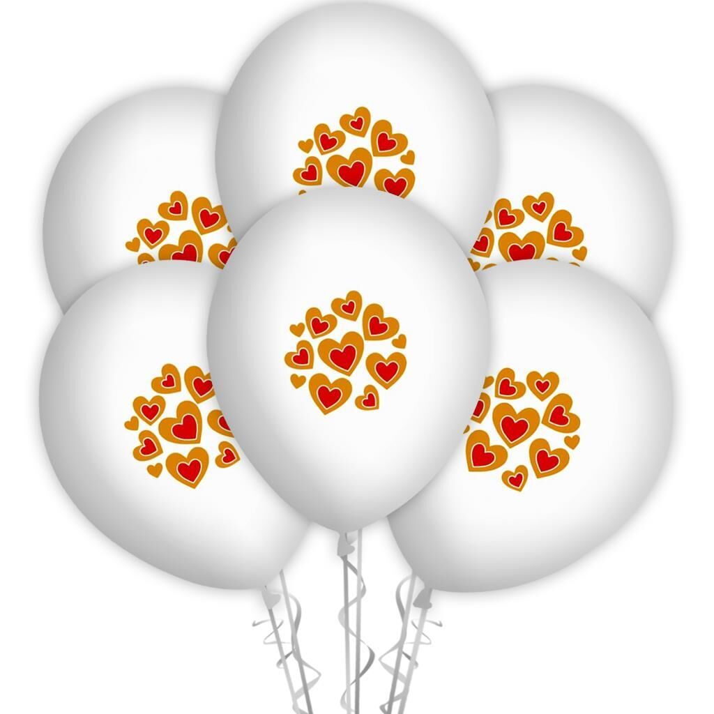 Kalpler Baskılı 12'' Balon Beyaz Renk ( 100 Adet )