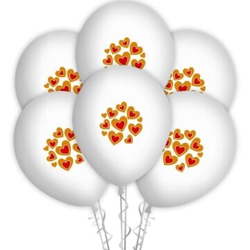 Kalpler Baskılı 12'' Balon Beyaz Renk ( 100 Adet )