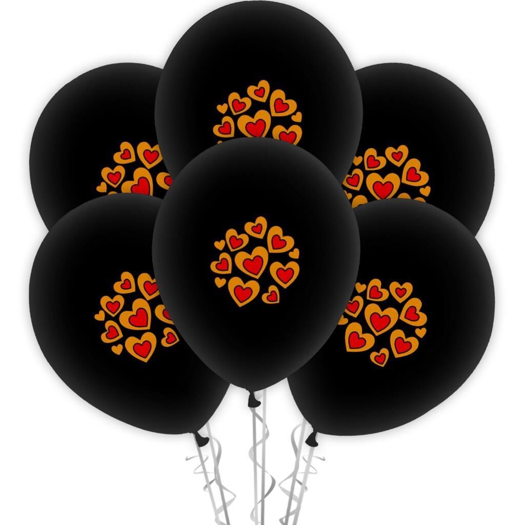 Kalpler Baskılı 12'' Balon Siyah Renk ( 100 Adet )