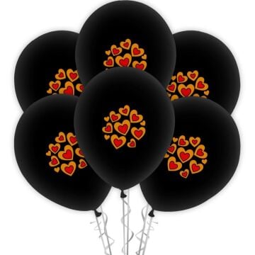 Kalpler Baskılı 12'' Balon Siyah Renk ( 100 Adet )
