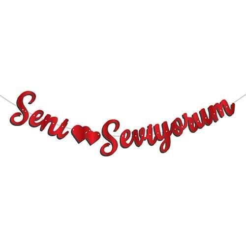 KALİGRAFİ BANNER SENİ SEVİYORUM KIRMIZI
