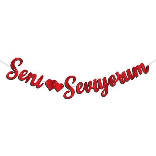 KALİGRAFİ BANNER SENİ SEVİYORUM KIRMIZI