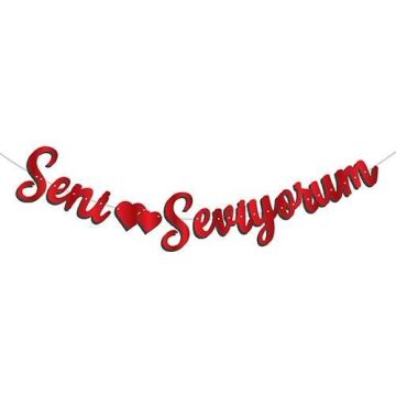 KALİGRAFİ BANNER SENİ SEVİYORUM KIRMIZI