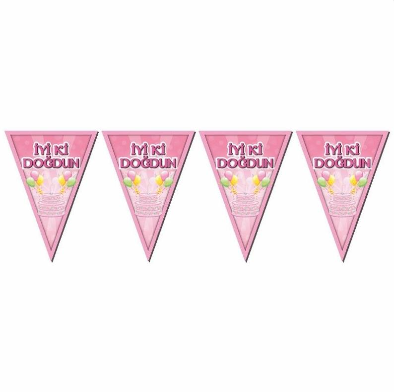 Üçgen Flama Pembe İyiki Doğdun