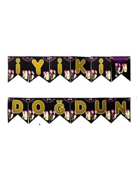 BLACK PINK BASKILI İYİ Kİ DOĞDUN BANNER