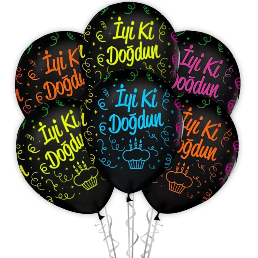 Ç.ÇEVRE FLORESAN İYİ Kİ DOĞDUN BASKILI SİYAH BALON