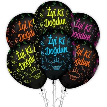 Ç.ÇEVRE FLORESAN İYİ Kİ DOĞDUN BASKILI SİYAH BALON