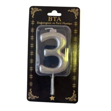RAKAM MUM 8 CM GÜMÜŞ ''3''