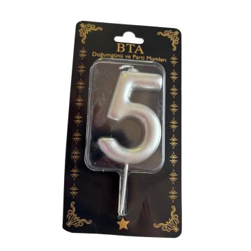 RAKAM MUM 8 CM GÜMÜŞ ''5''