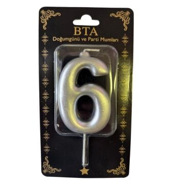 RAKAM MUM 8 CM GÜMÜŞ ''6''