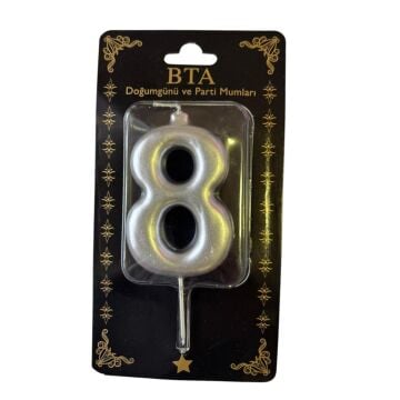 RAKAM MUM 8 CM GÜMÜŞ ''8''