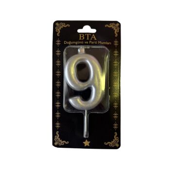RAKAM MUM 8 CM GÜMÜŞ ''9''