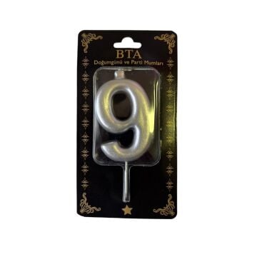 RAKAM MUM 8 CM GÜMÜŞ ''9''