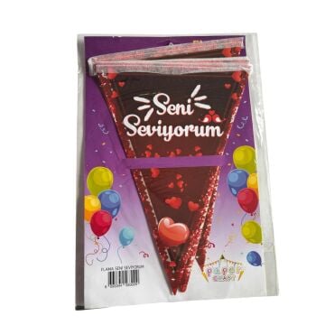 SENİ SEVİYORUM ÜÇGEN FLAMA KIRMIZI