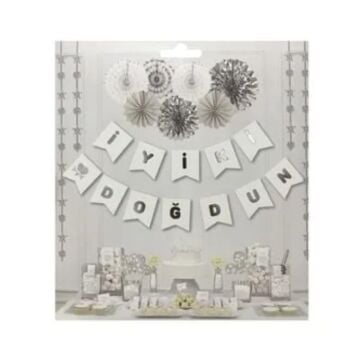 BEYAZ İYİKİ DOĞDUN BANNER GÜMÜŞ YAZILI (ERA)