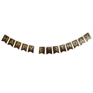 ECO SİYAH-GOLD BASKILI H.BIRTHDAY BAYRAK SET