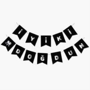 ECO SİYAH-GÜMÜŞ BASKILI İYİ Kİ DOĞDUN BAYRAK SET