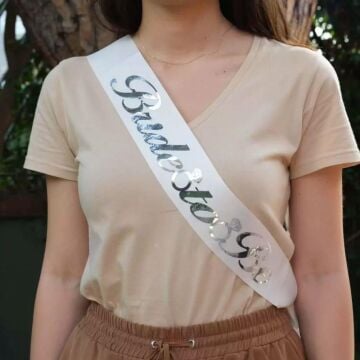 BRİDE TO BE KUŞAK BEYAZ GÜMÜŞ BASKILI