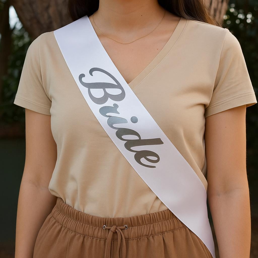 BRIDE BASKILI KUŞAK BEYAZ GÜMÜŞ