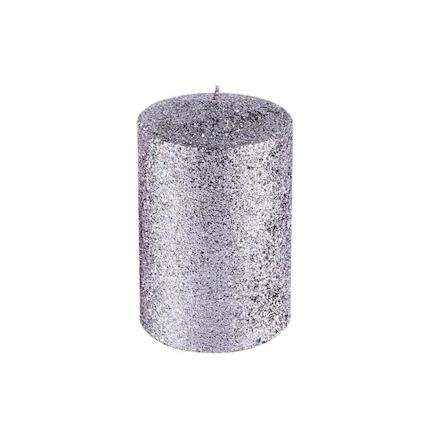 Simli Kütük Mum Gümüş Renk 9 Cm Boy 6 Cm Çap