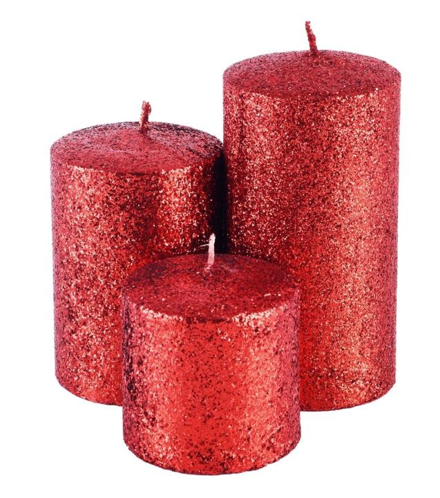 Simli Kütük Mum Kırmızı Renk 9 Cm Boy 6 Cm Çap