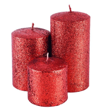 Simli Kütük Mum Kırmızı Renk 9 Cm Boy 6 Cm Çap