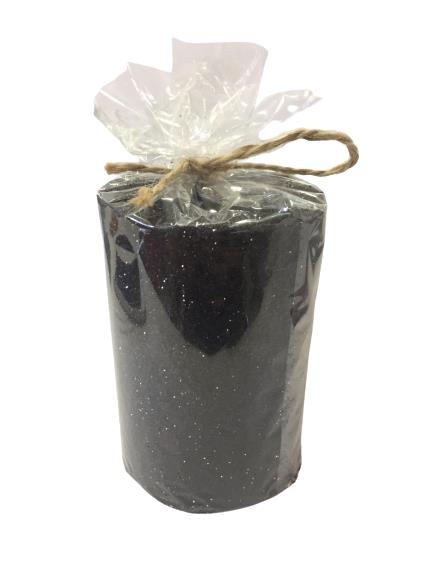 Simli Kütük Mum Siyah Renk 9 Cm Boy 6 Cm Çap