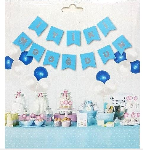 İYİ Kİ DOĞDUN MAVİ BAYRAK SET GÜMÜŞ YAZI