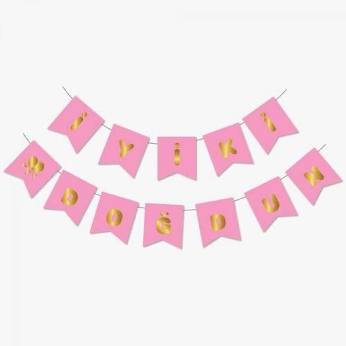 ECO PEMBE-GOLD BASKILI İYİ Kİ DOĞDUN BAYRAK SET