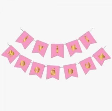 ECO PEMBE-GOLD BASKILI İYİ Kİ DOĞDUN BAYRAK SET