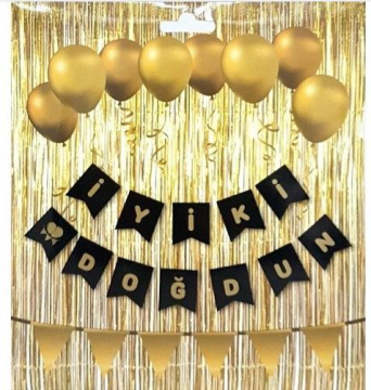 İYİ Kİ DOĞDUN SİYAH BAYRAK SET GOLD YAZI