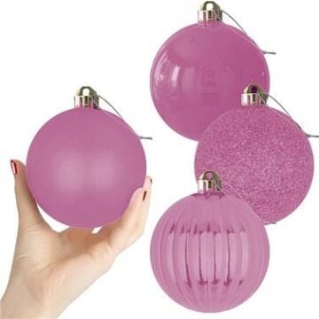 YILBAŞI AĞAÇ SÜSLEME TOPLARI 10 cm - PEMBE