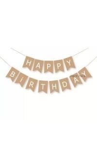 KRAFT-BEYAZ BASKILI H.BIRTHDAY BAYRAK SET