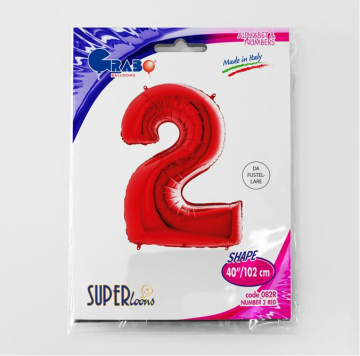 S/SHAPE FOİL BALON - NUMBER 2 RED
