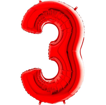 S/SHAPE FOİL BALON - NUMBER 3 RED