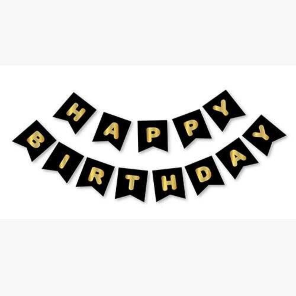 SİYAH-GOLD BASKILI H.BIRTHDAY BAYRAK SET