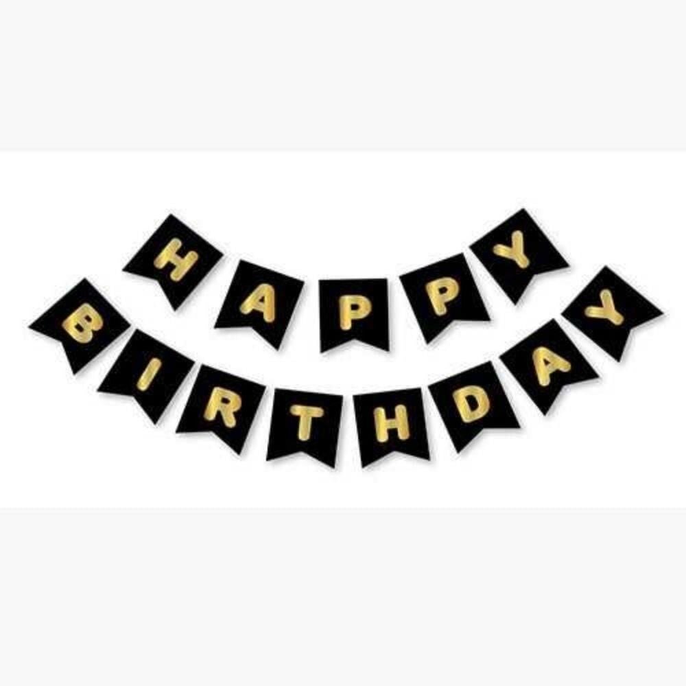 SİYAH-GOLD BASKILI H.BIRTHDAY BAYRAK SET