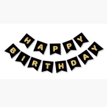 SİYAH-GOLD BASKILI H.BIRTHDAY BAYRAK SET