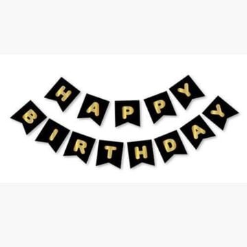 SİYAH-GOLD BASKILI H.BIRTHDAY BAYRAK SET
