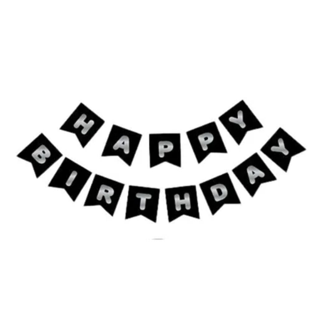 SİYAH-GÜMÜŞ BASKILI H.BIRTHDAY BAYRAK SET