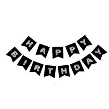 SİYAH-GÜMÜŞ BASKILI H.BIRTHDAY BAYRAK SET