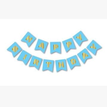MAVİ-GOLD BASKILI H.BIRTHDAY BAYRAK SET