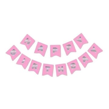 PEMBE-GÜMÜŞ BASKILI H.BIRTHDAY BAYRAK SET